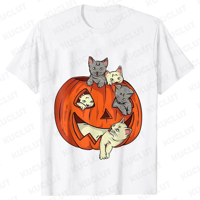 Fashion Halloween Party Tee Shirt Women Clothing Harajuku Designer Cat Pumpkin Halloween Graphic Y2k Tops Short Sleeve Tshirt