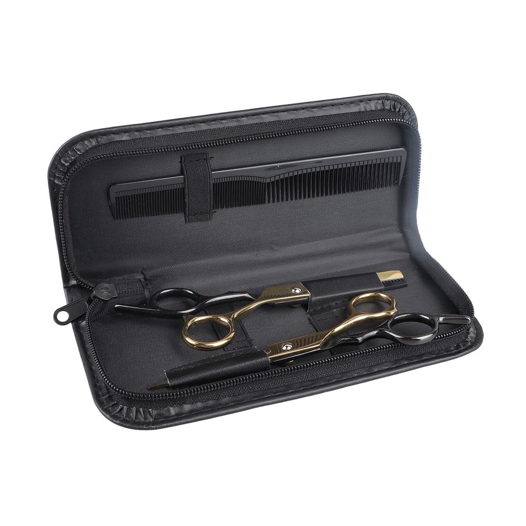 Hair Cutting Scissors Stainless Steel Manual Flat Teeth Scissors Set for Barber Salon Home Black Gold
