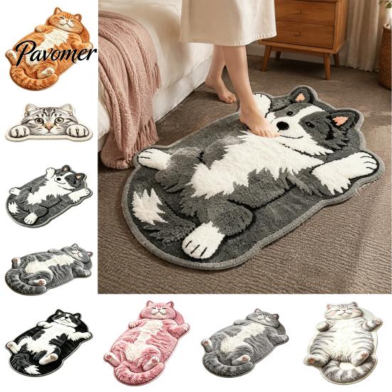 Pet Themed Home Decor Realistic 3D Sleeping Cat Plush Rug, Soft Imitation Cashmere Bath Rug Absorbent Floor Mat, Non-slip Decorative Carpet