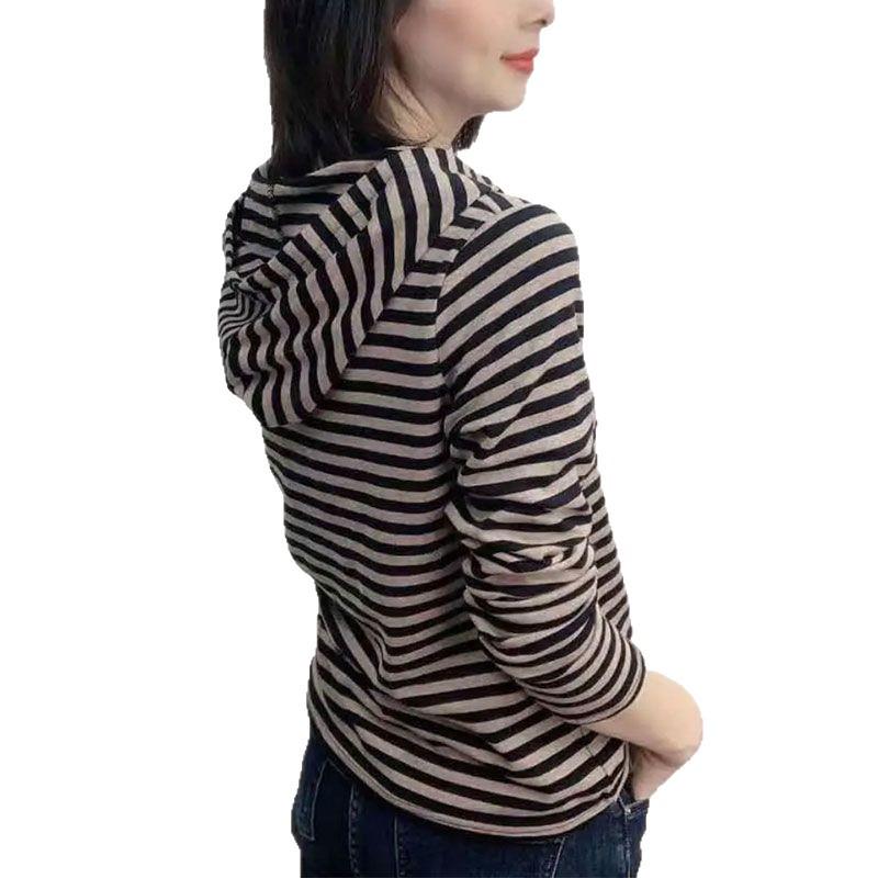 Women's Striped Hooded Long Sleeve Autumn Top - Casual Slim Fit
