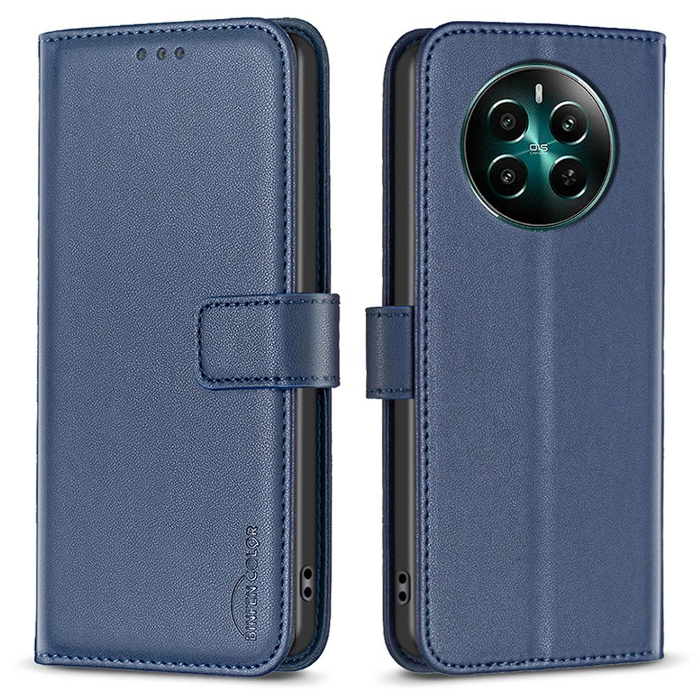 BINFEN COLOR BF17 For Realme 12 4G/12+ 5G Case PU Leather Folio Magnetic Clasp Stand View Phone Cover