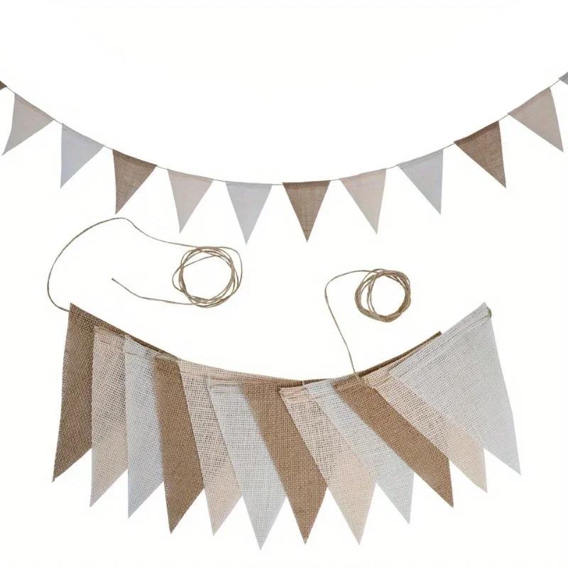 Colorful Triangle Banner - Linen Birthday Pennant Flags For Party Decor, Hanging Celebration Backdrop & Photo Booth Props