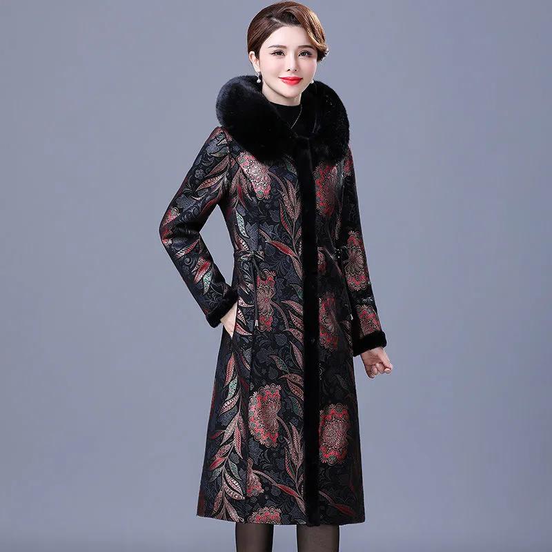 Women's Thickened Warm Mid-Length Over-the-Knee Coat Reversible Outerwear for Mothers