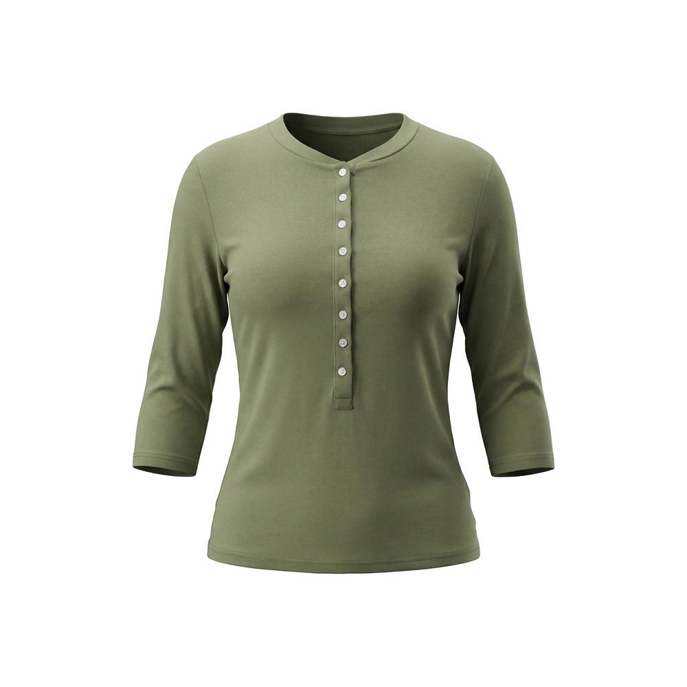 HeyHenry Damen Slim Fit Henley-Kragen 3/4 Ärmel Unifarbenes Oberteil