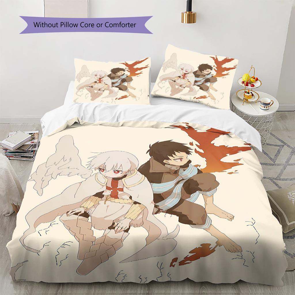 Fire Force  Pattern Bedding,Quilt Set Quilt Cover Pillowcase Home Birthday Gift (1 * Duvet Cover + 2 * Pillowcase, Without Core)