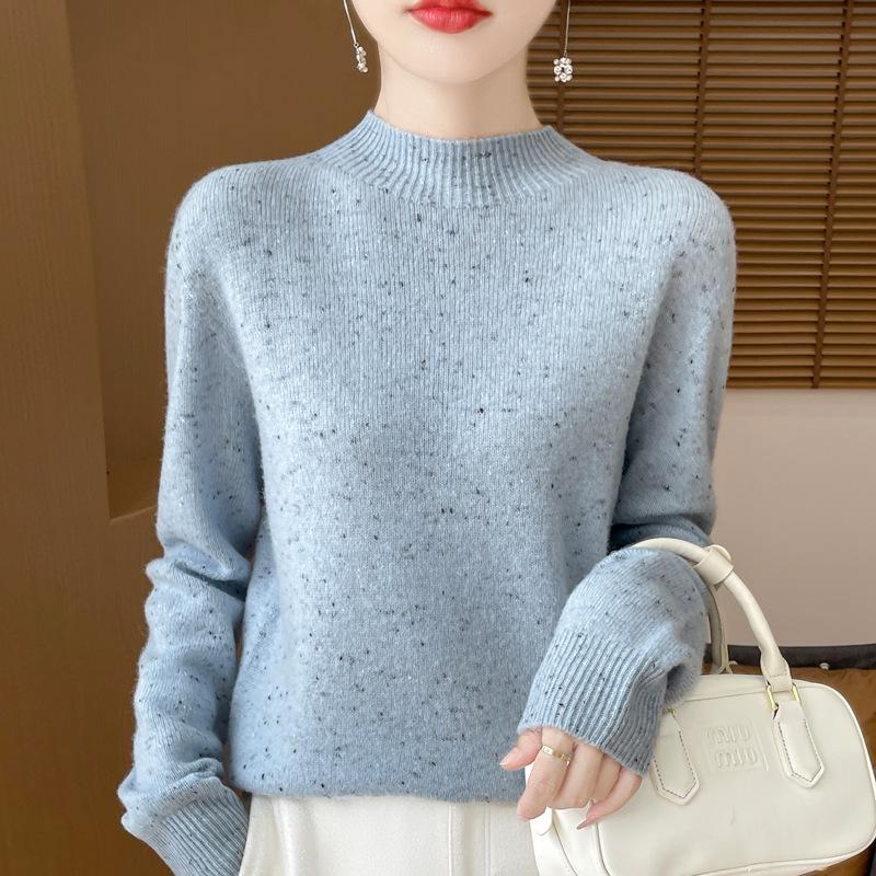 Elegant Advanced Style Seamless Half-High Women's Pullover Sweater in 100% Pure Wool