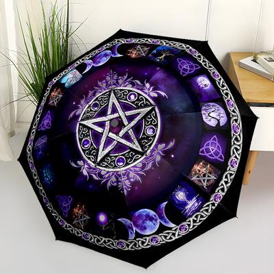 Mysterious Pentagonal Design Automatic Umbrella, Compact Design with 8 Ribs,  Outdoor Leisure and Daily Use-ideal Gift