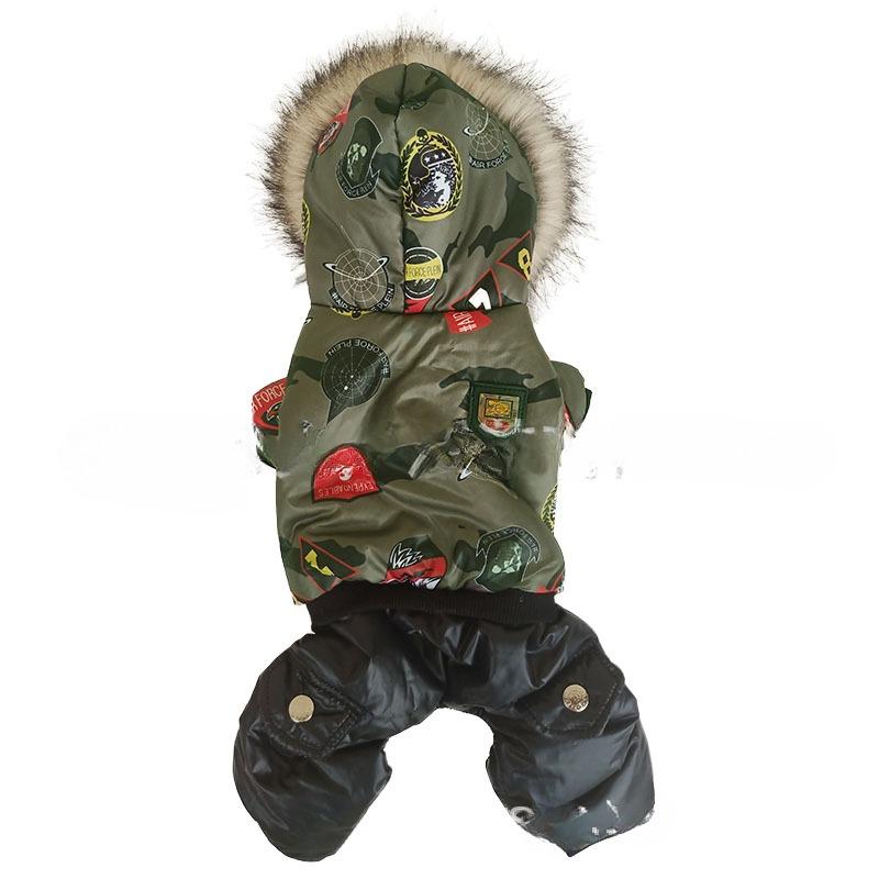 

Пуховик с хлопковой подкладкой для щенков, четырехлапый, с капюшоном, теплый и утолщенный, новая одежда для питомцев XL армия зеленый