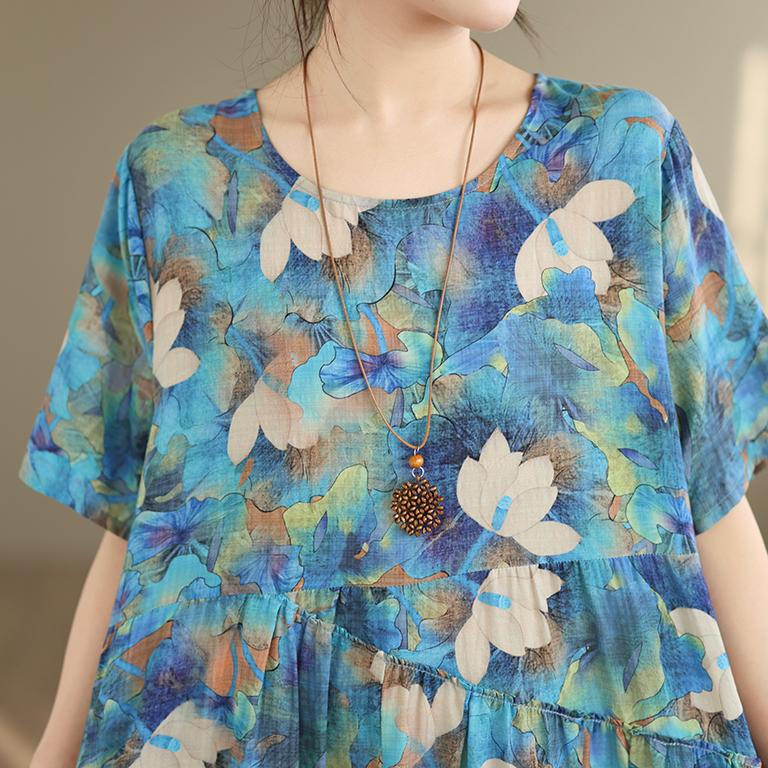 DIMANAF Women New 2026 Sundress Plus Size Summer Casual Print Long Dress Cotton Loose Oversize Maxi Floral Beach Holiday