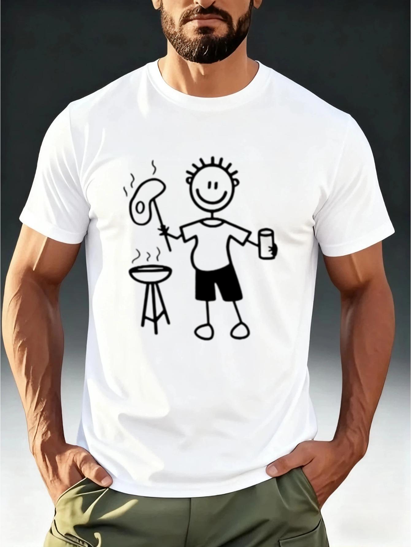 

Men s Stick Figure BBQ Beer Print T-Shirt - Funny Camping & Outdoor Design Short Sleeve Tee XL