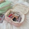 YT Soft and Portable Quilted Handheld Toiletry Bag, Small Handbag, Miscellaneous Storage Bag, Bubu Pink and Green Plaid Makeup B