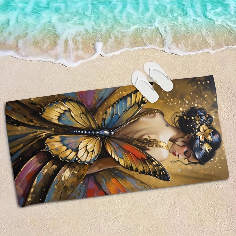 Dreamlike figure - butterfly polyester microfiber beach towel is highly absorbent, suitable for swimming and beach outings