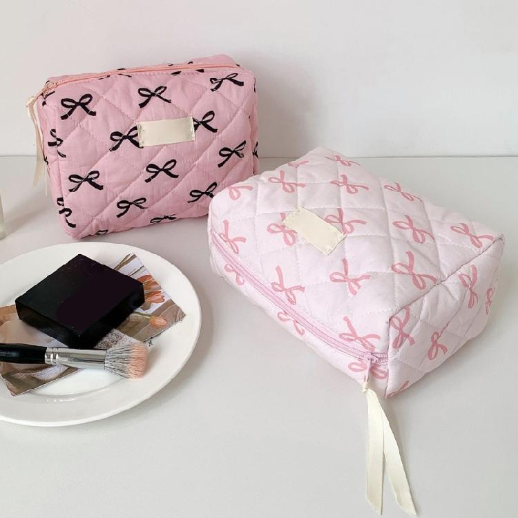 Przestronna kosmetyczka zapinana na zamek błyskawiczny na kosmetyki do pielęgnacji skóry Stylowy nadruk z kokardką Organizer na przybory toaletowe Pojemnik do przechowywania kosmetyków