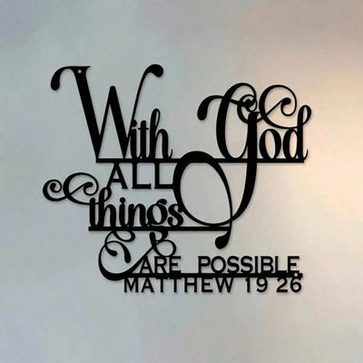 Metal Wall Art Christian Decor "With God All Things Possible" Matthew 19:26 Inspirational Home Decor Gift
