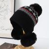 Autumn and winter jacquard knitted hat girls sweet hairball pullover hat piled and thickened Fair Island cold-proof ear protection wool hat