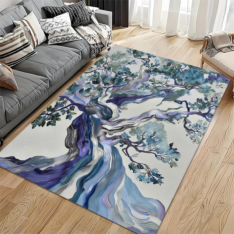 Abstract Tree Pattern Living Room Carpet, Blue and Purple Art Design Suitable for Use As an Anti-slip for Living Room Bedroom Sofas