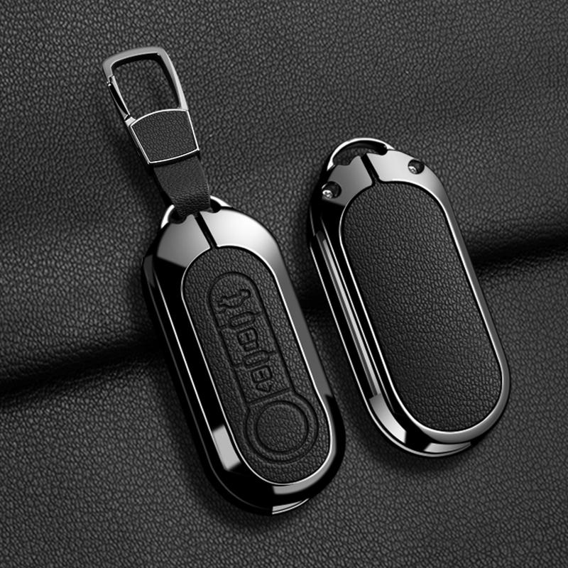 For Fiat 500 500C 500L 500X Panda Punto Bravo Doblo Key Holder Zinc Alloy Leather Car Key Case Protective Cover Car Accessories