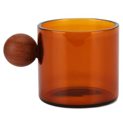 Kaffeebecher aus Glas Klarer Hitzebeständiger Kaffeebecher aus Glas mit Holzgriff für Büro Bar Party Braun