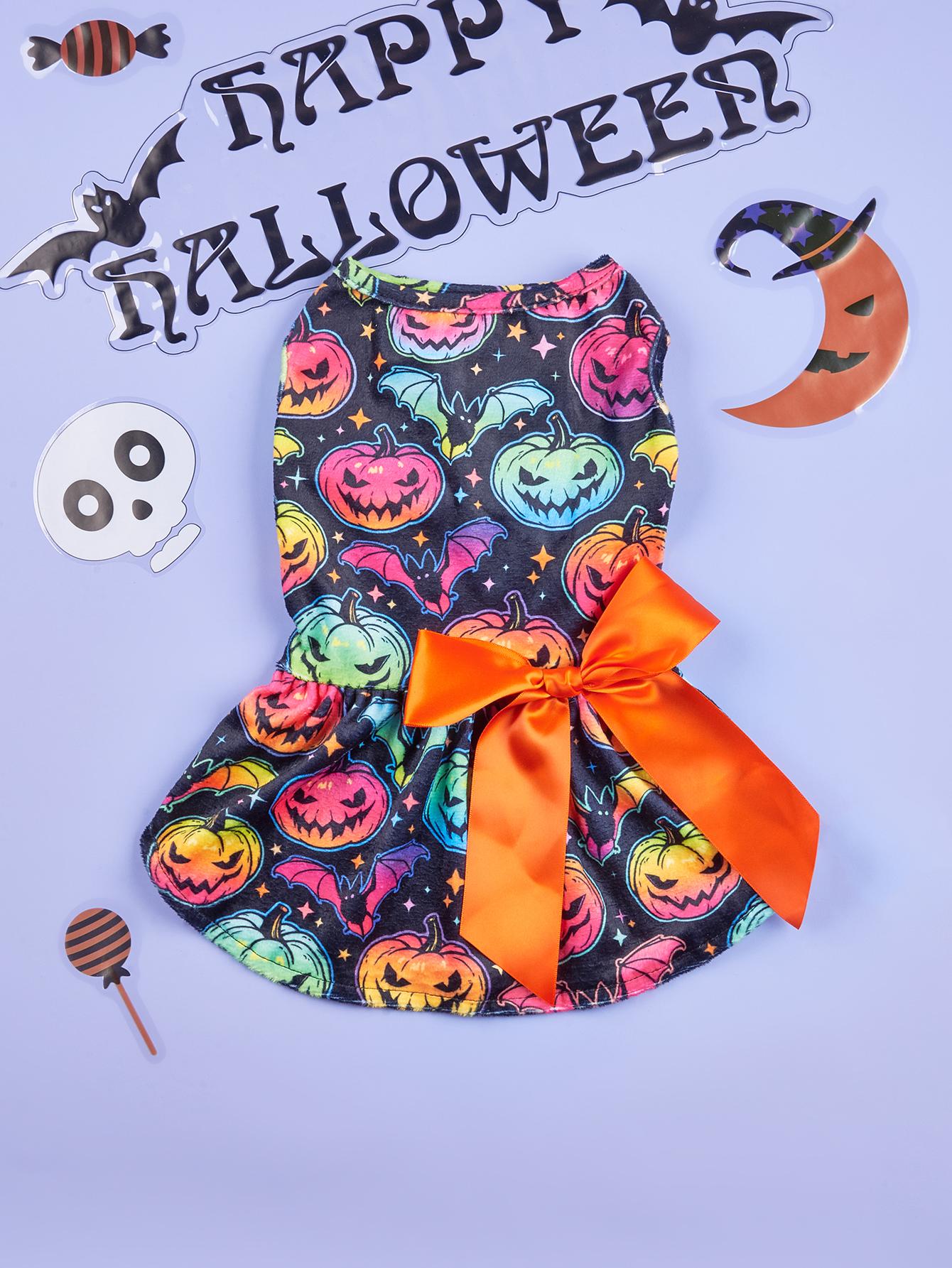 

Gradient Color Spooktacular Pet Dress:Halloween Dog Costume Puppy Dress Doggie Party One Piece with Bowknot Pumkin Cat Vest S разноцветный