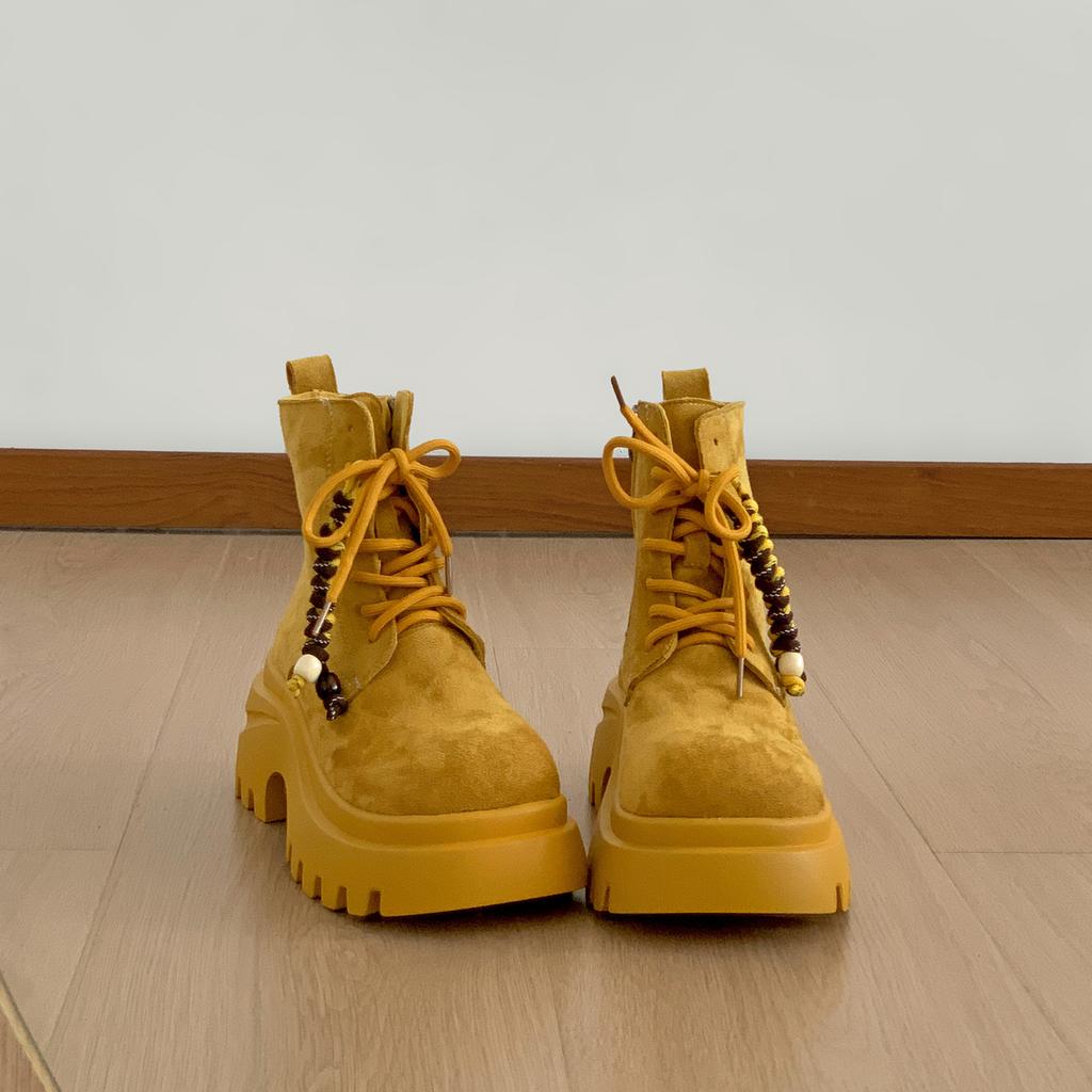 Yellow Retro British Style Thick-soled Heightening Martin Boots Women's 2025 New Summer High-end Thin Short Boots