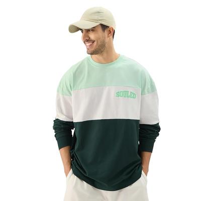The Souled Store Jasper Men and Boys Round Neck Green and White Colorblock Full Sleeve Oversized T-Shirts Oversized Men'