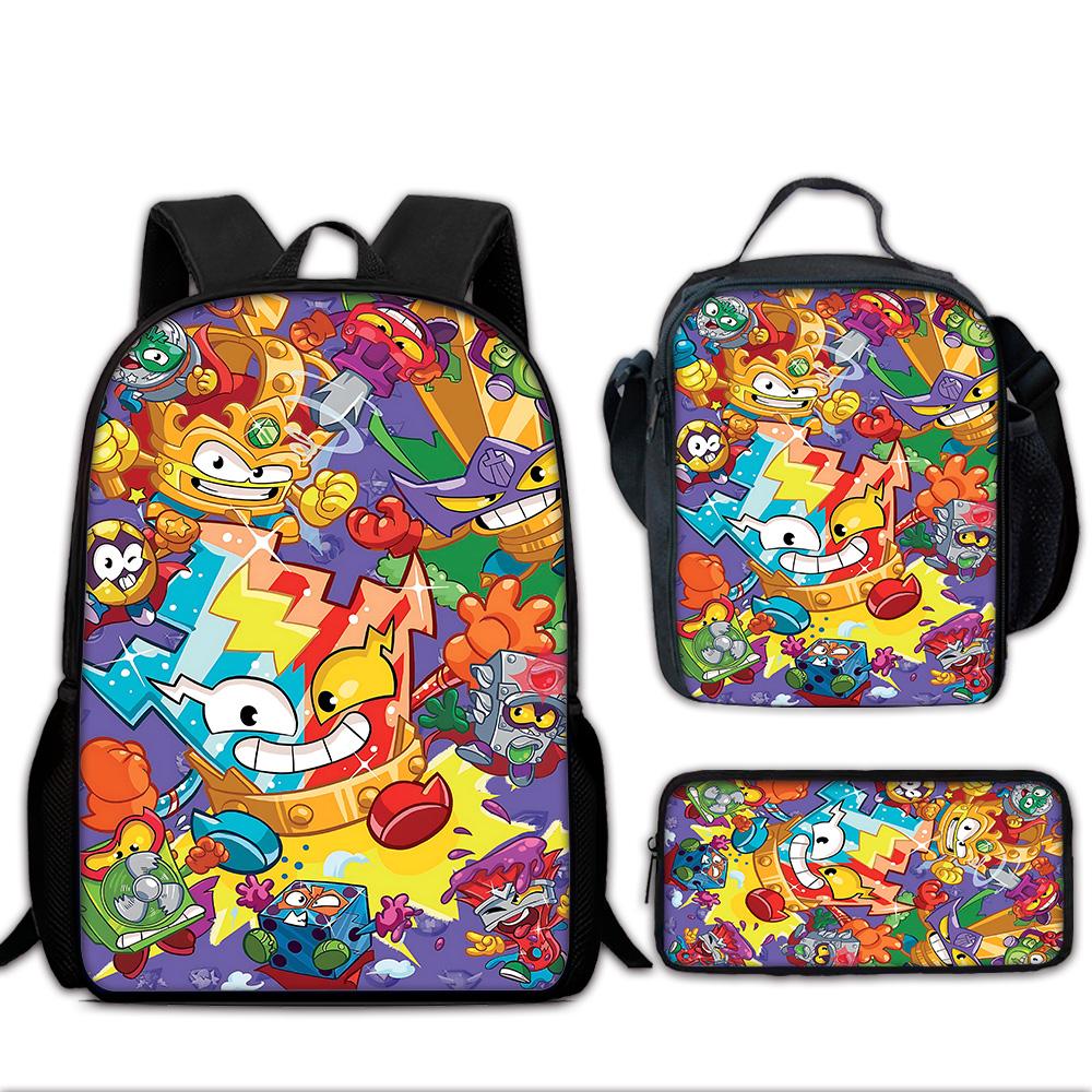 Cartoon toys Super Zings SuperThings Child School Backpack with Lunch Bags ,Pencil Bags ,School Bags for Boys Girls Best Gift