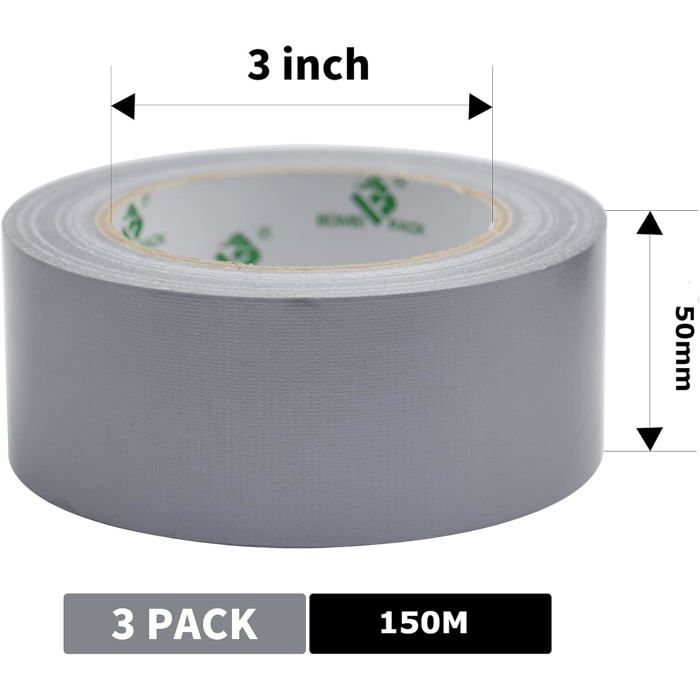BOMEI PACK Unil - Grey Cloth Adhesive Tape, Heavy Duty Duct Tape 3 Rolls 50 Mm X 50 M for Repair Work, Fixatio172