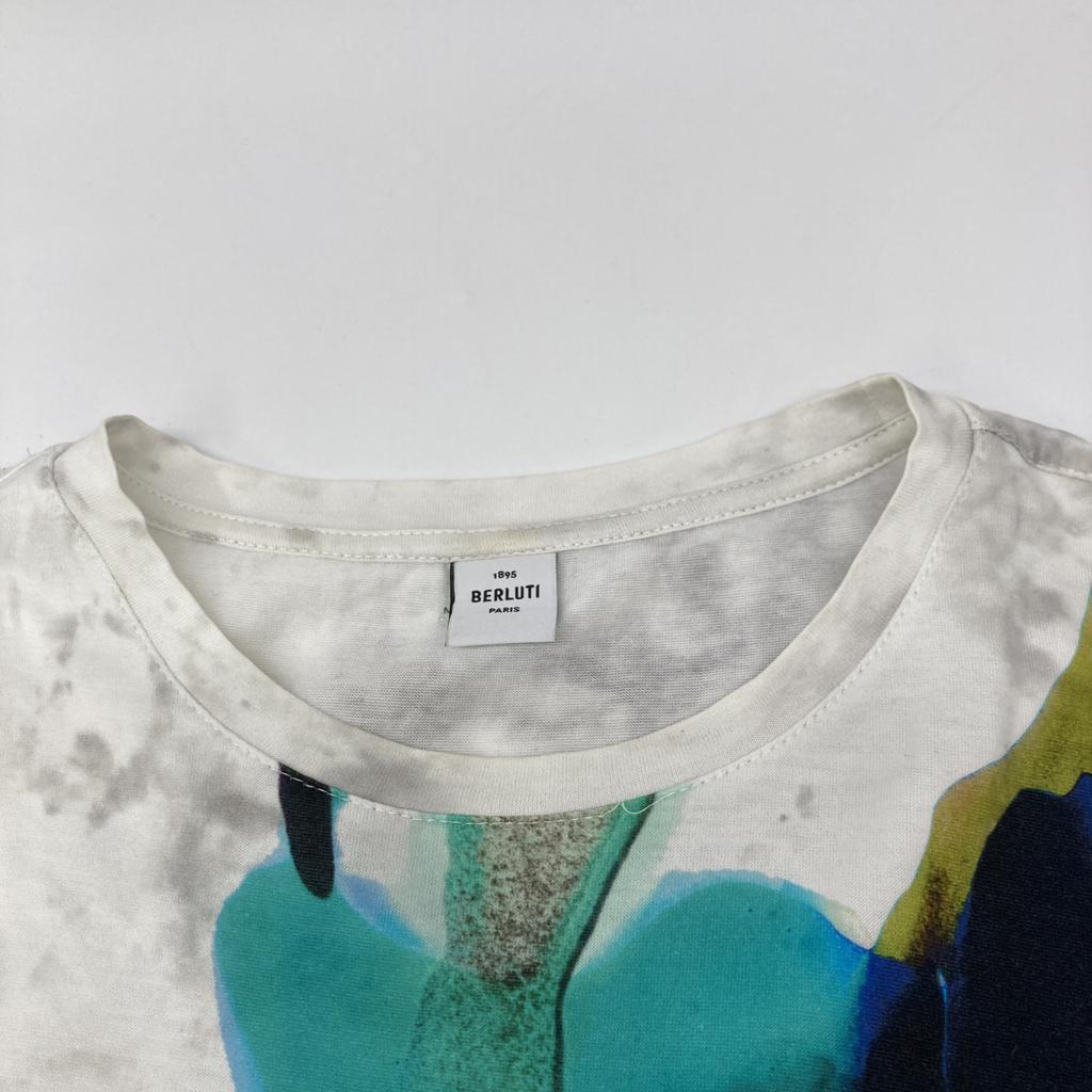 Berluti White X Green R17JRS44JAEB Painted Design T-Shirt Tops XS white/greenUsed