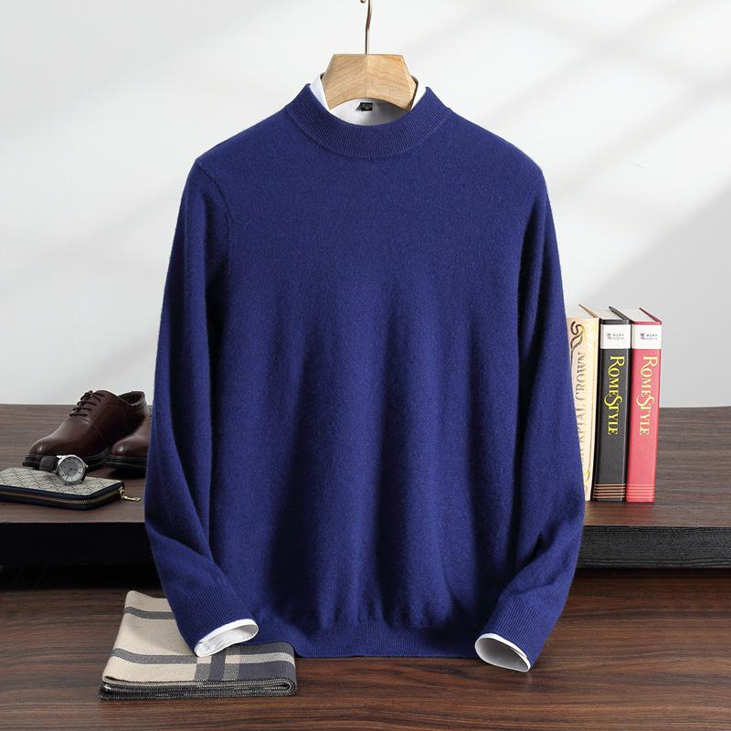 Men's Cashmere Half-High Neck Pullover - Autumn/Winter Versatile Loose Knit Sweater for Mid-Aged and Young