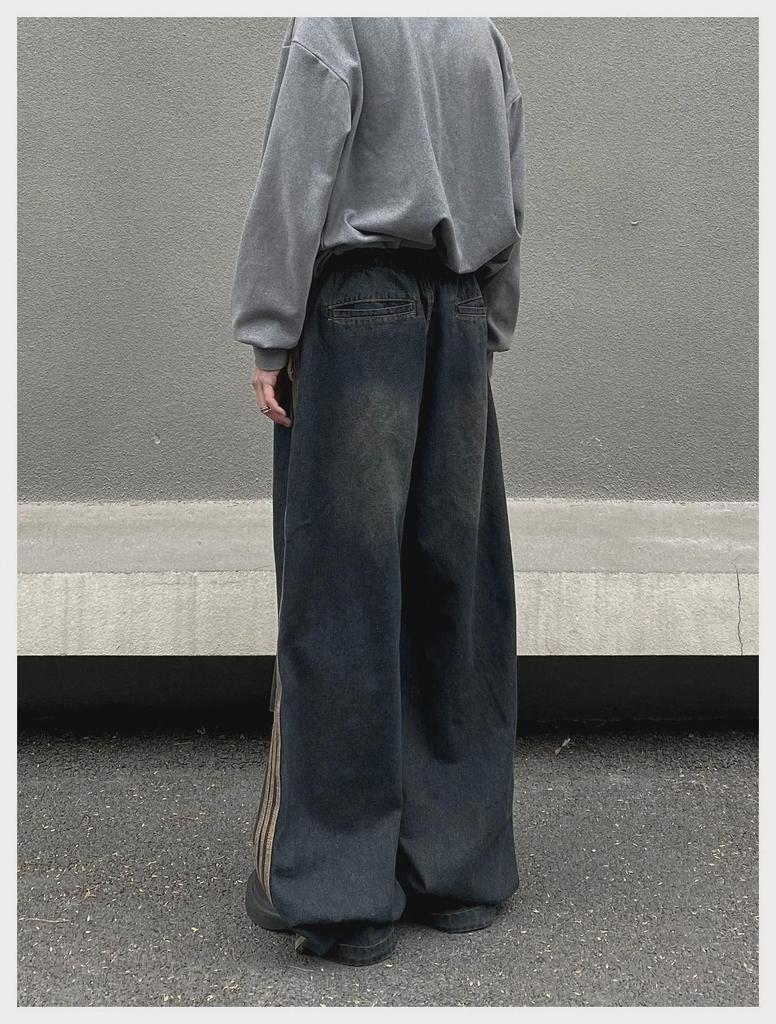 Sonbahar/Kış Çizgili Pileli Bol Günlük Pantolon: Retro Amerikan Sokak Stili Kot Pantolon