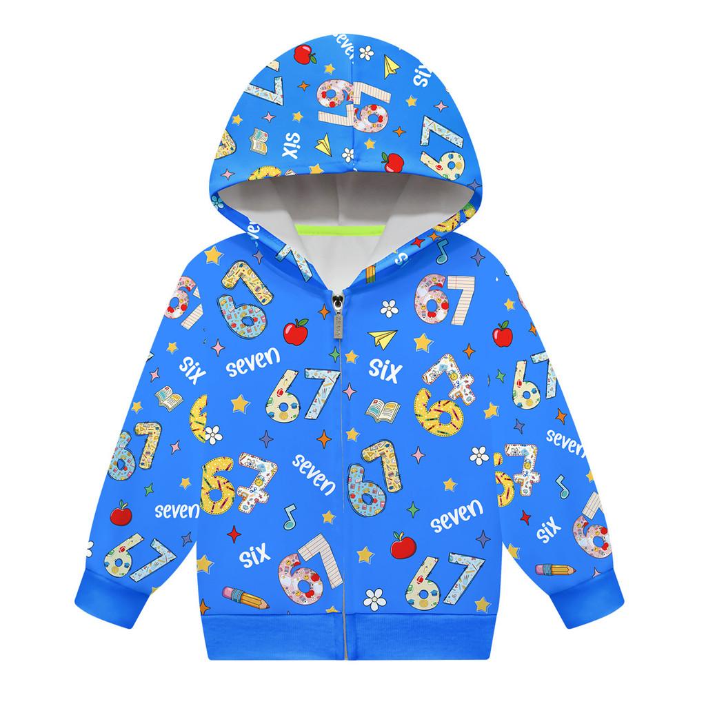 Children Girls Steal a Brainrot 67 Six Seven Printed Hooded Zipper Long Sleeves Jacket