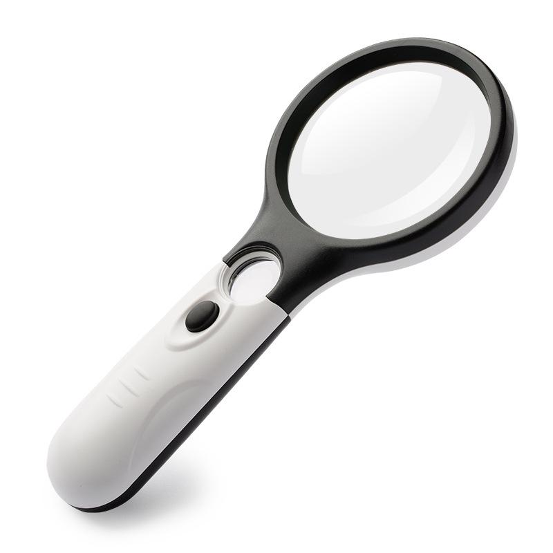1PC handheld magnifying glass 45 times double lens reading elderly portable large mirror high definition strong light LED
