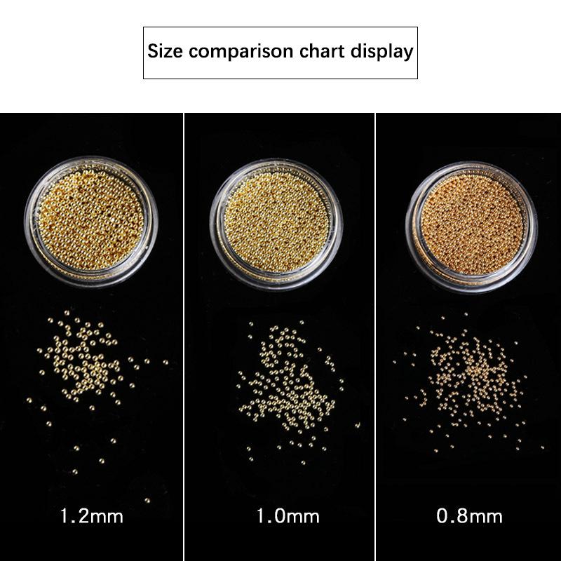 Caviar Nail Nails Gold And Silver Steel Beads Do Not Fade 1.2Mm Metal Microbeads 1000 Round Box Nail Jewelry