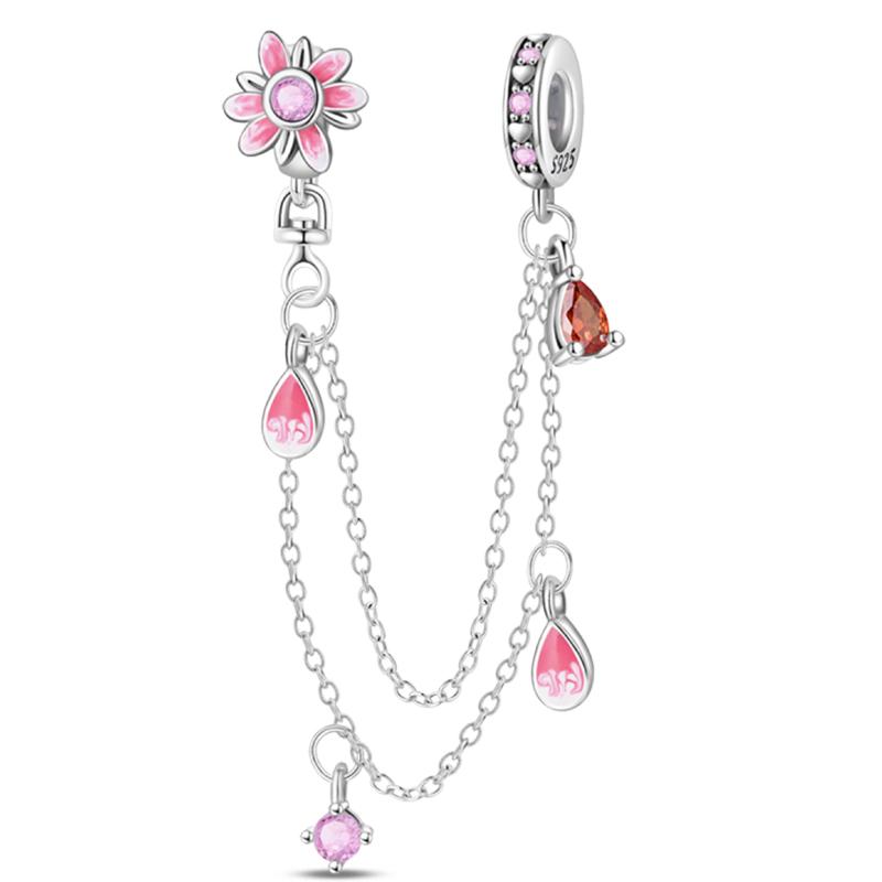 Copper Safety Chain Star Moon Airplane Earth Inlaid Zircon Charms Beads Fit Original Bangle Bracelet Diy Jewelry