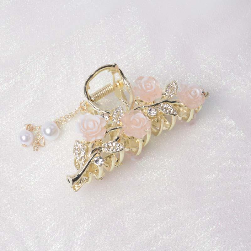1 st Mode Utsökt Strass Rosa Rosblomma Pärltofs Hårklor För Kvinnor Flickor Fest Håraccessoarer