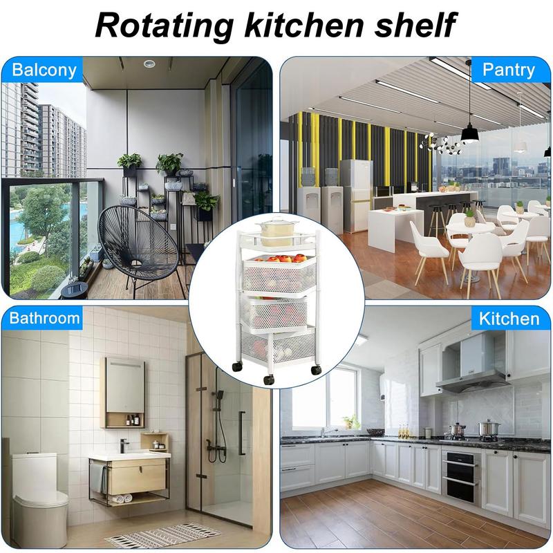 Rotating Kitchen Vegetable Basket Multi-Layer Rotating Rack Kitchen Storage Basket Large Capacity Rolling Cart Basket For Fruits