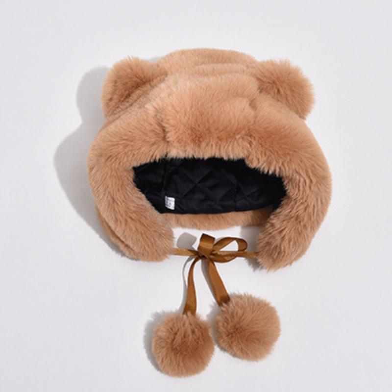 Bear Ears Hat Female Fall and Winter Sweet and Cute Lei Feng Cap Plush Ball Ball Hundred with Ear Protection Warm Cycling
