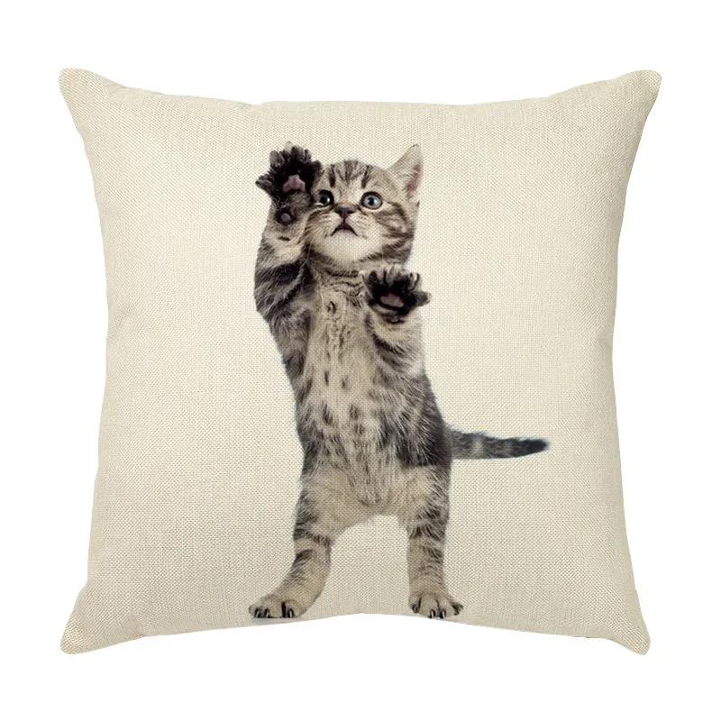 45x45cm Cute Pet Cat Face Decorative Animal Cushion Cover for Sofa Vintage Home Couch Linen Pillows Case