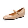 Krazing Pot Sheepskin Square Toe Med Heels Summer Shoes Big Size 41 Wedges Office Lady Women Increased Pumps