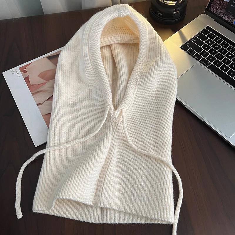 Korean Balaclava Hat Women s Winter Warm Hat Scarf Couple Style Wool Knitted Hat one size белый