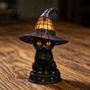 Mantelpiece Night Light Halloween Witch Cat Light, Resin Table Lamp with Warm Cozy Fall Glow, Gothic Home Decor for Bedroom Shelf, Spooky Gift