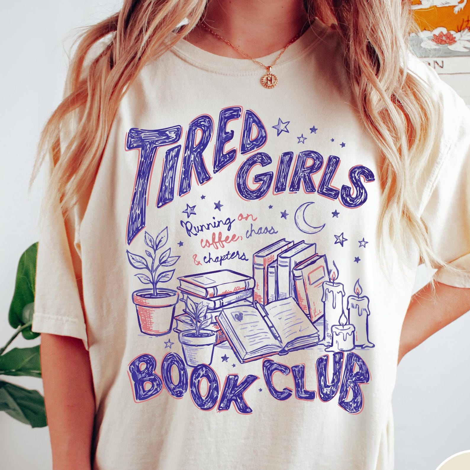 Tired Girls Book Club Comfort Colors® T-Shirt, Retro Book Lover Graphic Tee, Trendy Doodle Bookish Tee, Bookworm Shirt S