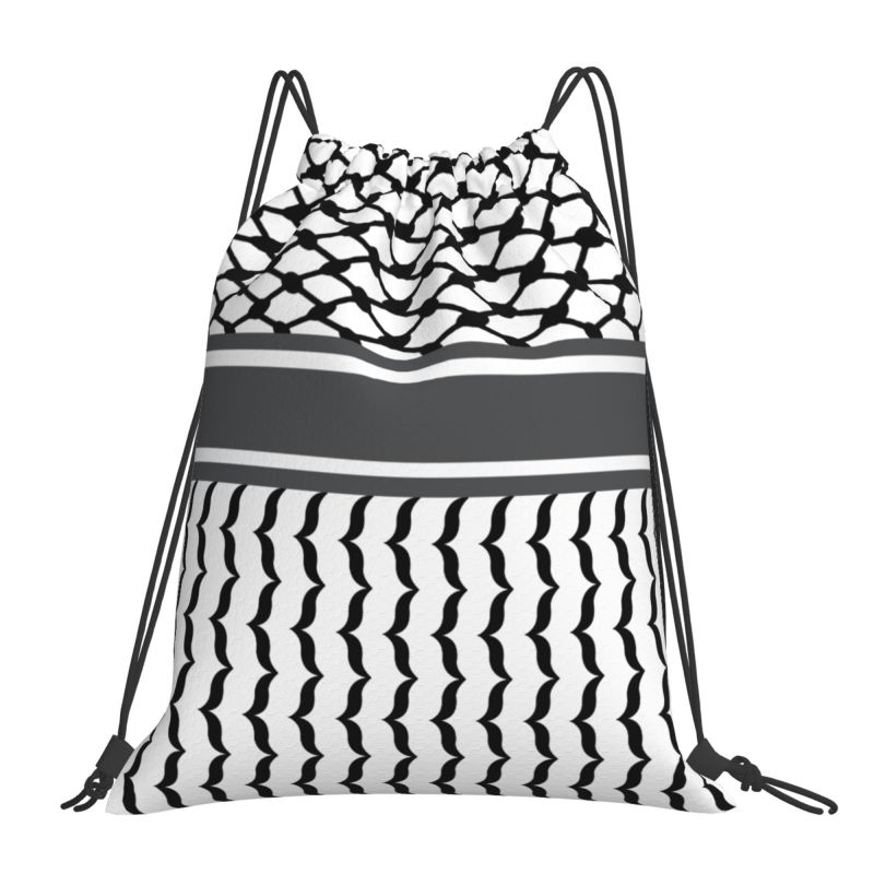 Palestine Flag Drawstring Backpack Kufiya Hatta Lightweight Foldable Sport Gym Sackpack Women Men Portable Sacks for Training