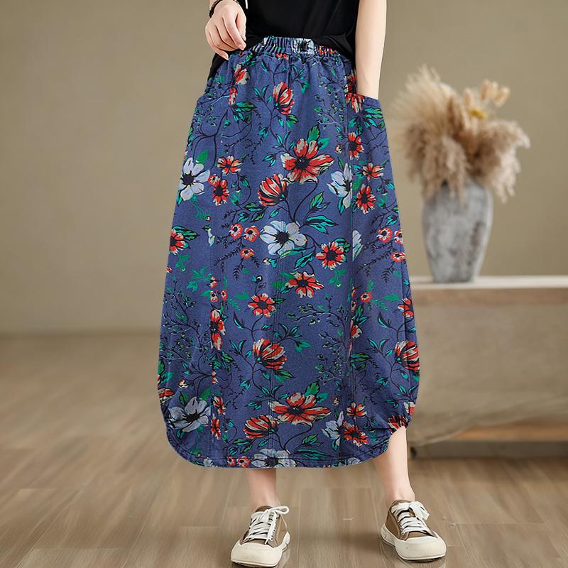 ZANZEA Women Casual Elastic Waist Loose Floral Print Midi Skirts