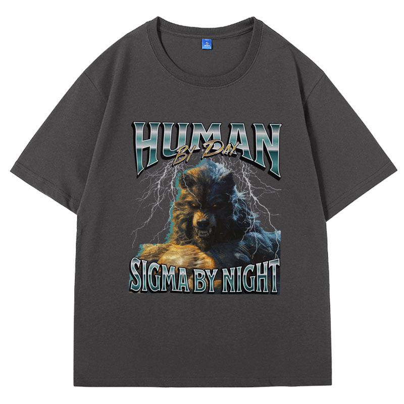 Mensch bei Tag Sigma bei Nacht 90er Grafik T-Shirts Herren Lustiges Meme Y2K Kleidung T-Shirt Vintage Oberteil Jungen Geburtstagsgeschenk für ihn T-Shirt