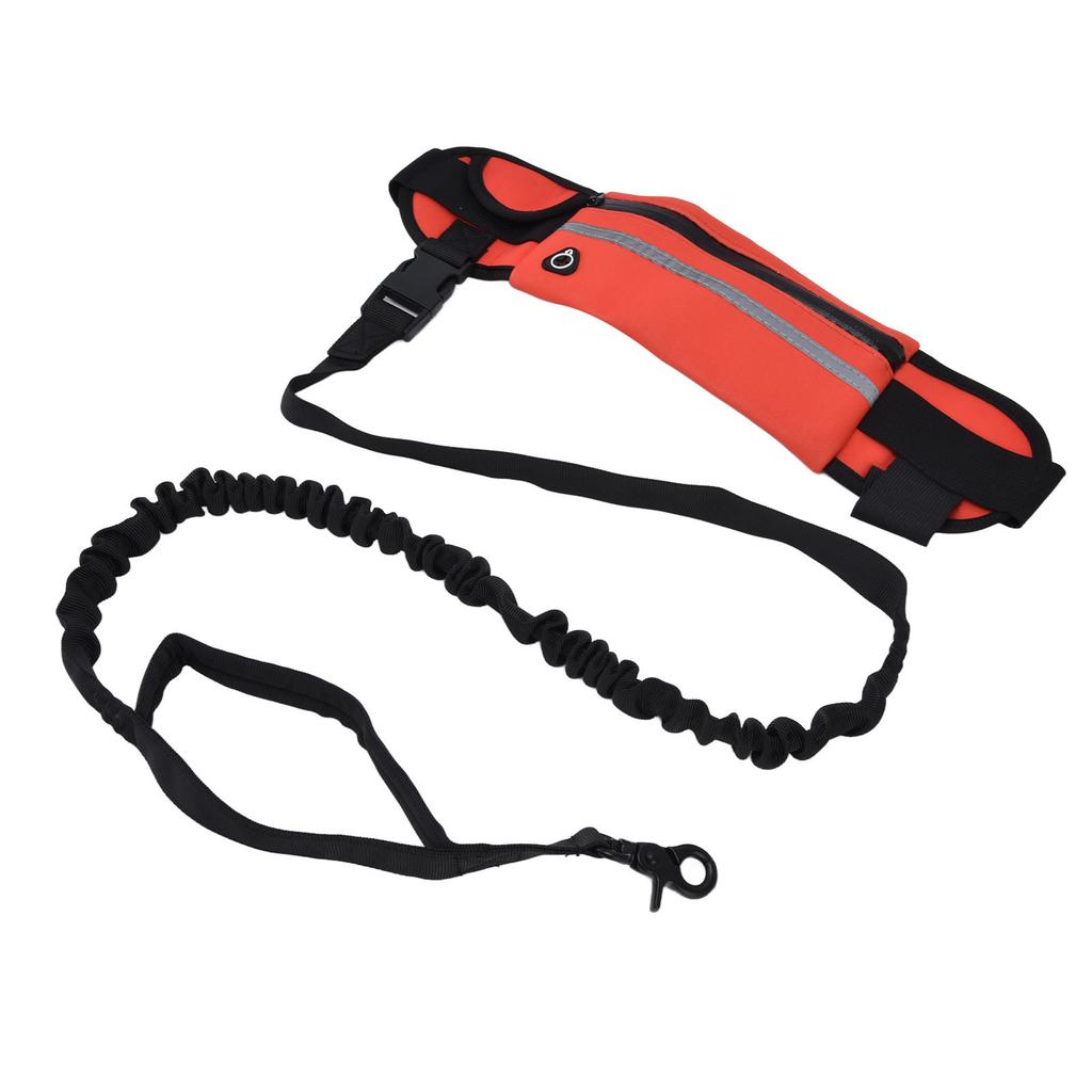 Hands Free Dog Leash Detachable Zipper Bag Reflective Strip Design Hands Free Flexible Waist Dog Leash for WalkingRed