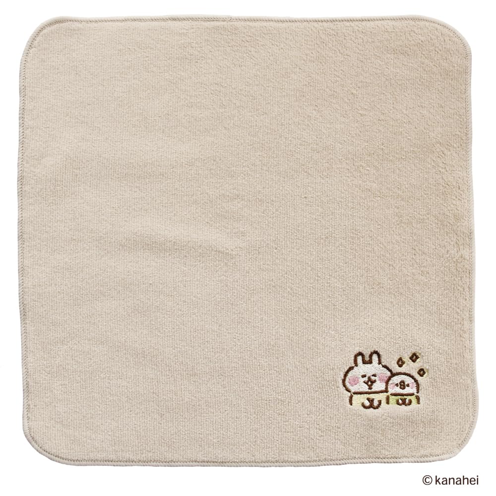 Kanahei's Small Animals Usagi & Pisuke Embroidered Imabari Hand Towel 2-Piece Set (Pink & Greige) Mini Towel Handkerchief [Softly Communicating