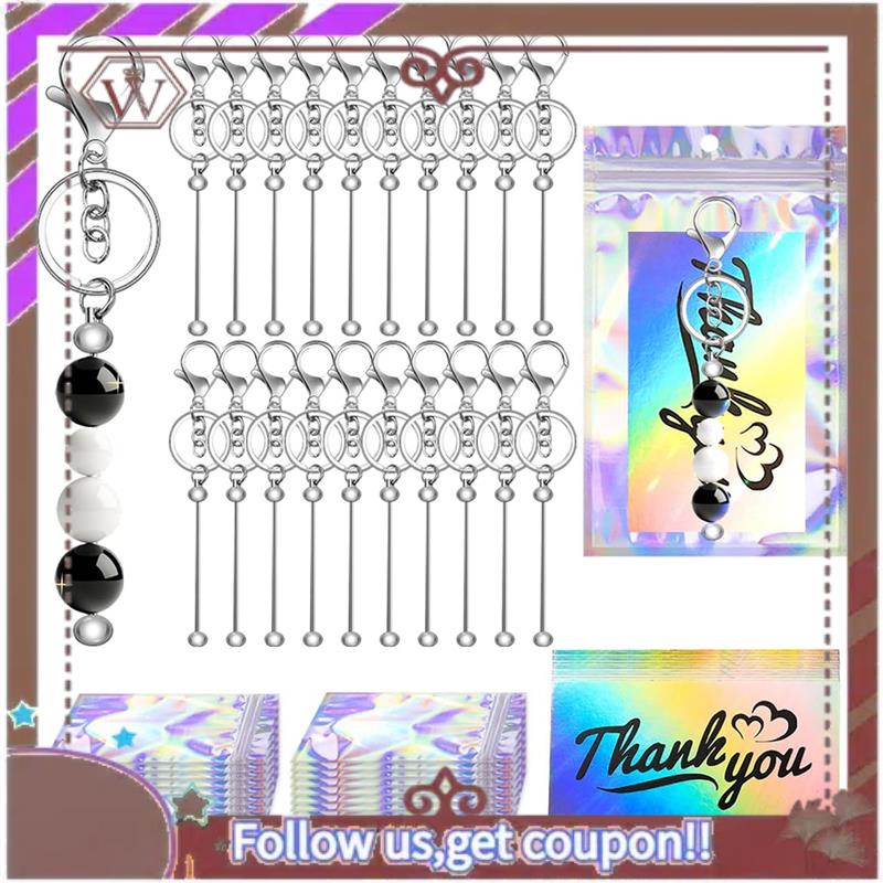 (New)-20PCS DIY Beadable Keychain Bars For Custom Crafts, Gift-Making Blank Accessories