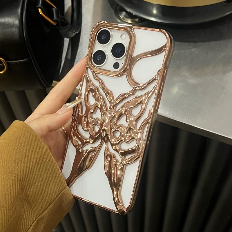 Hollow Out Heat Dissipation Butterfly Phone Case for IPhone 16E 16 Plus 15 14 13 12 11 Pro Max Electroplated Protective Shell