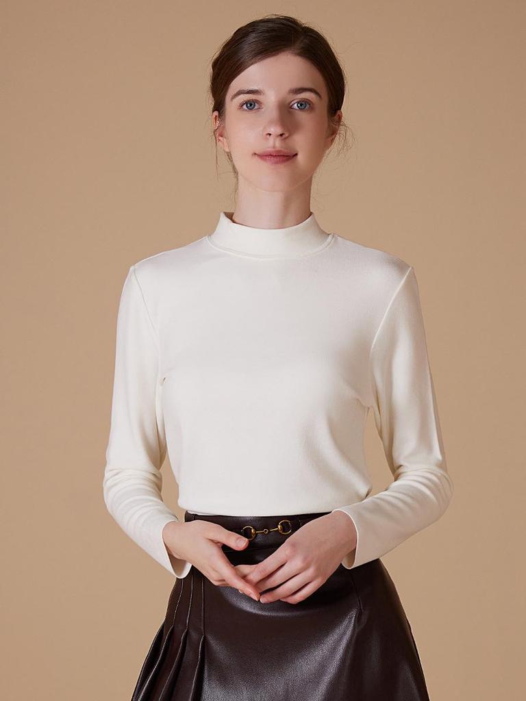 Velvet Women's Half-High Neck Self-Heating Brushed Slim Long-Sleeve Winter Top